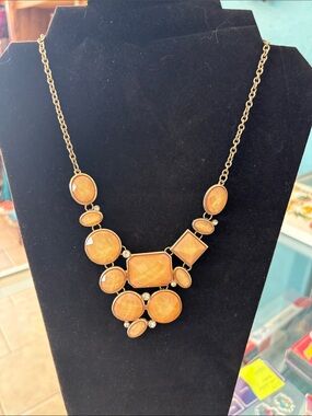 Gold-Tone Orange Statement Necklace